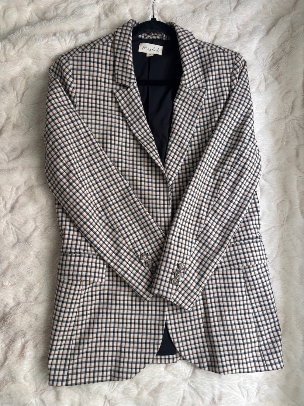 Like New Marled Checked Blazer in Cream, Black and Brown Size Medium